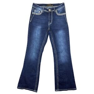 R3bel Jeans Womens 9/27 RB90122 Navy Blue Butterfly Embroidered Bootcut Bling